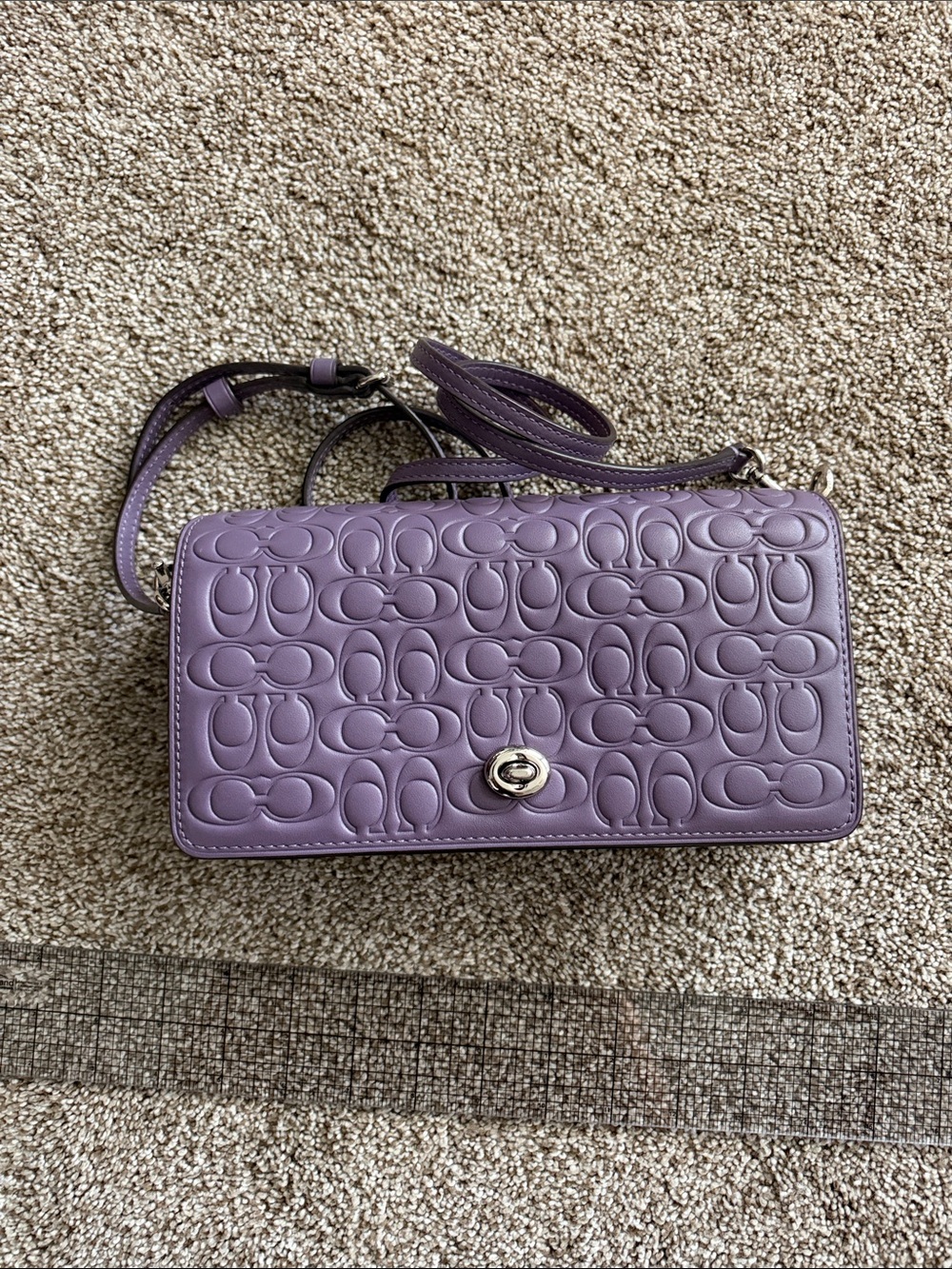 Coach 1941 Dinky in Signature Lavender Lilac Purple Embossed Leather Crossbody